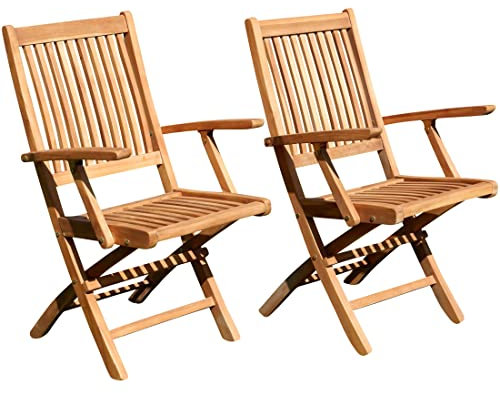 ALEOS. 2X echt Teak Holz Klappsessel Gartensessel Gartenstuhl Sessel Holzsessel mit Armlehne Gartenmöbel Holz Aves