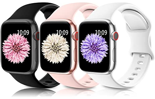 Higgs 3 Pack Bracelets Sport Silicone Doux Compatible Apple Watch 38/40/41mm/42/44/45/46/49mm – Bracelet pour Series Ultra 2/10 /9/8 /7 /SE /6/5 /4/3 /2/1 – Femme Homme