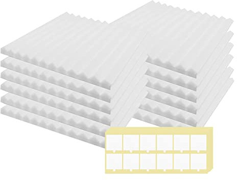 SK Studio 12 Stück Akustikschaumstoff Schallabsorber, Feuerfest Schalldämmung Platten Dämmung Schaumstoff Fliesen für Studio, Podcasts, Aufnahmestudios, Büro, Wanddekoration, 30x30x5cm, Weiss