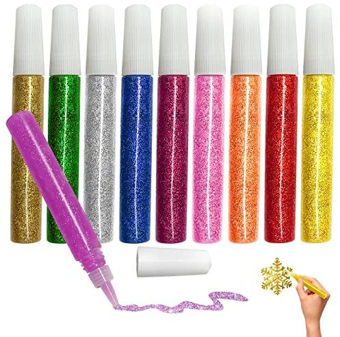 Mesen 10 st Glitterlim Original, Glitterlim för hantverk, dekoration och kreativ design i tub med finspets, DIY konst och hantverk glitterpennor