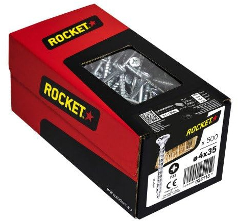 Vis à bois aggloméré Rocket acier zingué blanc tête fraisée empreinte PZ entièrement filetée 4x35mm 500 p