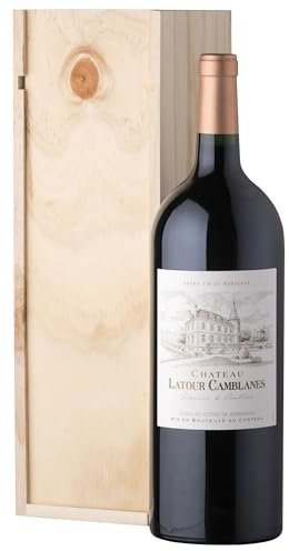 Geschenkbox Holzkiste - Magnumflasche Rotwein - Château Latour Camblanes Seigneurie de Camblanes - AOP Cadillac Côtes de Bordeaux -1,5 L