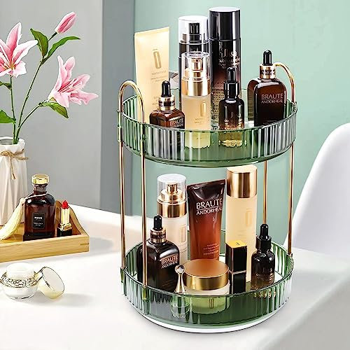Huiguli Make-up Organizer Drehbar, Skincare Organizer, 360 Kosmetik Organizer, Multifunktional Organizer für Badezimmer, Schlafzimmer, Schminktisch(Gold, 3 Tier)