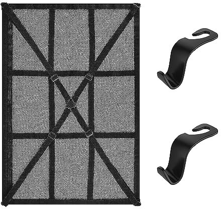 GVSAVY Roof Luggage Net, 90 * 65cm, Car Storage Luggage Net with Adjustable Drawstring and 2pcs Hooks, Roof Mesh Bag, Suitable for Most Cars