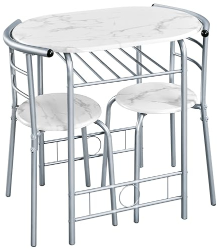 Yaheetech Set Mobili da Bar Tavolo e 2 Sedie Sala da Pranzo Cucina Bianco