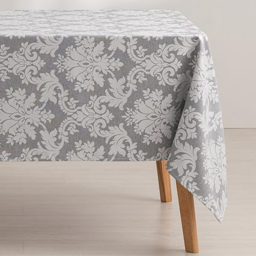 GAMUSI Mantel Antimanchas Mesa Rectangular Floral Jacquard Impermeable 140x100 cm, Tacto Tela, Color Gris - Dama