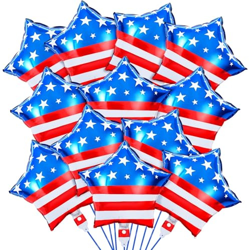 FEBSNOW Folienballons mit amerikanischer Flagge, 4. Juli, 45,7 cm, rot, weiß und blau, Stern-Folienballons für Unabhängigkeitstag, patriotische Veteranen, Party, Gedenktag, Geburtstag, Dekoration