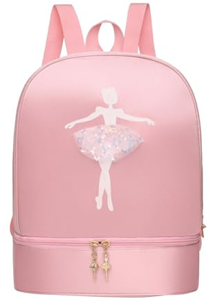 Dickly Zaino per danza classica con scomparto per scarpe, zaino per bambini, borsa per danza classica, borsa per ballerina per ragazze, Rosa stile a