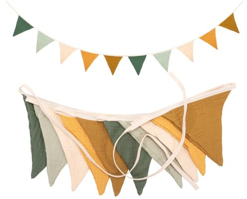 Fabric Bunting Banner,Triangle Baby Bunting for Nursery,Double Sided Colorful Cotton Bunting Garland for Garden Tea Wedding Shower Girls Boys Birthday Bedroom Decoration (Morandi GREEN)