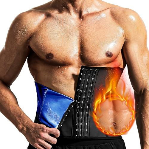 Bauchweggürtel Herren, Waist Trainer Herren Zum Abnehmen, Beschleunigender Schweißgürtel, Gewichthebergürtel Für Sport, Laufen, Taille Trimmer Gürtel,2XL,Blue