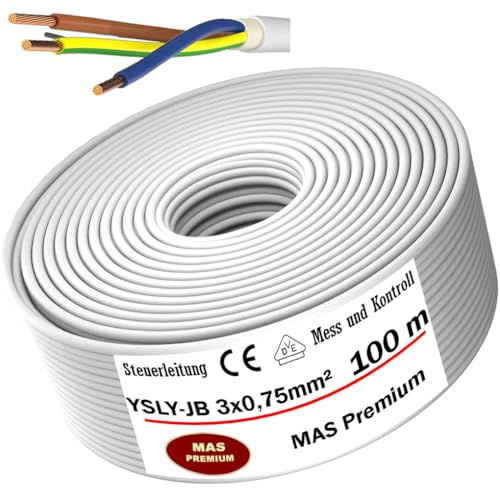 MAS Premium Von 5 bis 250 m YSLY-JB 3x0,75 mm² Flexibles Steuerkabel grau Verlege Kabel Mess-, Kontroll- und Regelungsleitung für Werkzeugmaschinen Steuerleitung (100m)