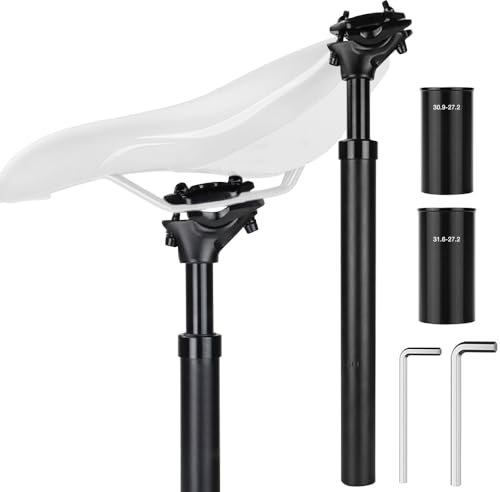 Mineup Sattelstütze Gefedert, Ø27,2/30,9/31,6mm,Spring Federsattelstütze,Aluminium Federsattelstütze Mit 2 Distanzhülsen,Fahrrad Sattelstange Tragend 55-125kg für E-Bike MTB Downhill Trekking Citybike