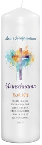 PhotoFancy® - Personalisierte Konfirmationskerze - Fotokerze mit eigenem Foto/Text bedrucken lassen - Kerze mit Konfirmations-Design: Glaubenspfad - 29 cm Höhe