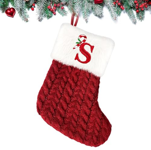Calcetines Navidad Chimenea Personalizado con la Letra Botas de Navidad con la Letra para Colgar Monograma Calcetines Navideños Papá Noel Christmas Stocking Idea Regalo para Decoración Navideña (S)