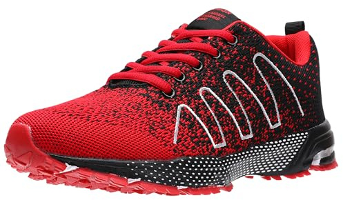 ASHION Gymnastikskor för män, sneakers, löparskor, sportskor, ventilerande sneakers, lätta löparskor för gator, B röd, 42 EU