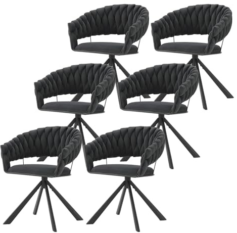 Lestarain Esszimmerstühle drehbar 6er Set, Drehstuhl Esszimmer, Küchenstuhl mit geflochtener Rückenlehne, Polsterstuhl, Design Stuhl, mit Samtbezug Metallgestell, Dunkelgrau