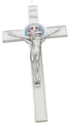 rockible Kruzifix Figur Kreuz Dekorative Metall Kunst Ornament für Schlafzimmer Wohnzimmer, Stahlfarbe Weiß