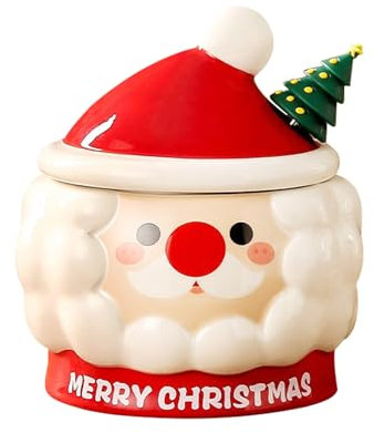 Weihnachtstasse, Weihnachtsbecher mit Deckel Und Löffel Weihnachtsmann Kaffeebecher Weihnachten Keramik Weihnachtstasse Teetasse Weihnachtsmann Tasse für Kaffee Tee Milch (A)