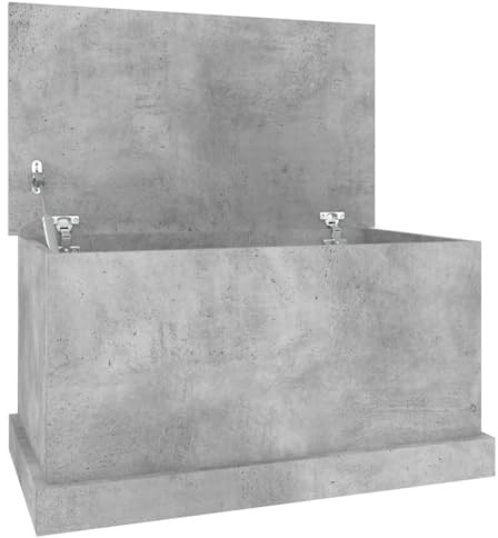Myheimly Truhe Aufbewahrungsbox mit Deckel, Auflagenbox Kiste mit Stauraum, Kissenbox Werkzeugkasten Spielzeugtruhe Betongrau 70x40x38 cm Holzwerkstoff