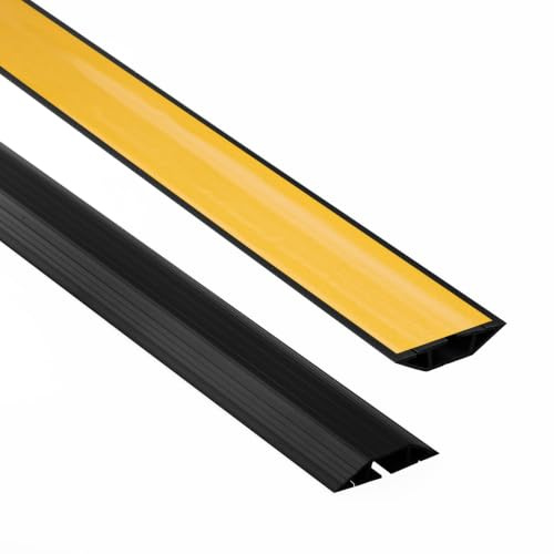 Quest Kabelbrücke Selbstklebend - Breite 80 mm - Kabelkanal Boden, Fussboden Kabelführung, Stolperschutz PVC - 3 Kanäle Kabelabdeckung, Kabelschutz - Länge 200 cm, Schwarz