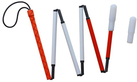Faltbarer Taststock für Blinde und Sehbehinderte, 6-teilig Faltbar Kohlefaser, weißer Stock, Blindenstöcke, Faltstöcke (Roter Griff, 125 cm （49,2 Zoll）)