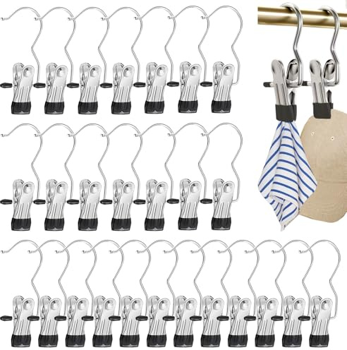 36 Pcs Klemmhaken Wäscheklammern ohne Abdruck, 360° Drehbarer Edelstahl Klammerhaken Metallklammern für Hosen Schuhe Socken Handtuch Clips zum Aufhängen, Passend für Kleiderbügel und Kleiderstangen