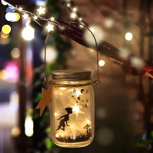 Danolt Fairy Forest Mason Jar Night Light with Personalized Label & Portable Handle, Ideal for Valentine, Mother, Birthday, Christmas