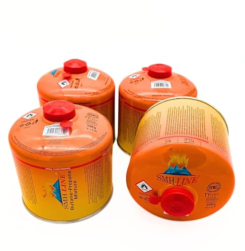 SMH LINE® 4x 500g Schraubkartusche Butan Propan Gas Schraubventil Universalgewinde 7/16 Gaskartuschen Ventil EN 417 Bunsenbrenner Campingkocher Grill Gaskocher Gasheizung Lötbrenner