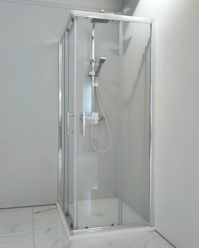 Box doccia 80x80 cm angolare vetro temperato 6mm trasparente, apertura scorrevole e profili cromati