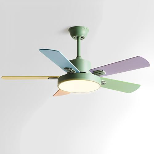 Ventilador de Techo con luz Colorida de 42 Pulgadas, Control Remoto e Interruptor de Pared, silencioso, para Dormitorio, 6 velocidades, para Sala de Estar, 5 aspas de Madera contra