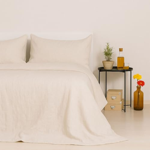 Zenoni & Colombi Completo Lenzuola in Lino 100% Naturale – Comprende Lenzuolo Sopra, Lenzuolo Sotto con Angoli e 2 Federe – Made in Italy (Naturale, Matrimoniale King)