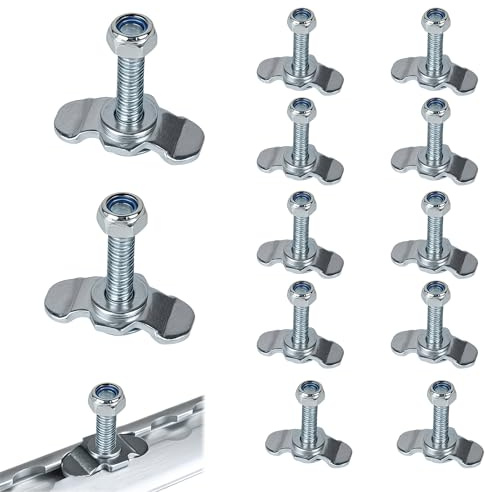 EXLECO 12x Raccordo Singolo per Binari Airline M8x45mm, Accessori per Binari di Ancoraggio Terminali 500 daN, Raccordi a Vite per Guida Airline in Acciaio Zincato, Binario di Ancoraggio Terminale