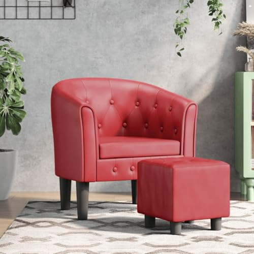 Frdhee Einzelsessel Ruhesessel Fernsehsessel,Clubsessel mit Fußhocker Weinrot Kunstleder,Für Wohnzimmer,Ergonomisch