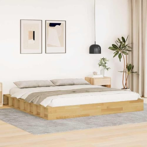 Runheo Massivholzbett Eiche 200x200 cm, Robustes Bettgestell mit Lattenrost, Stauraum, für erholsamen Schlaf, langlebige Schlafzimmermöbel