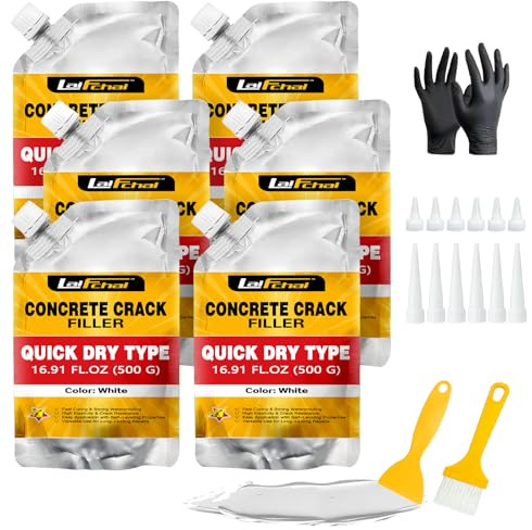 Concrete Crack Filler, Cement Crack Filler, Fast-Drying Crack Filler, Self-Leveling Caulking Sealan Effectively Repairs Cracks in Driveways, Sidewalks, Patios, and Window Sills (6 Pack - 6.6LB)