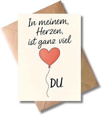 WBdesignz Herzliche Dankeskarte „In meinem Herzen ist ganz viel DU“ - süße Karte mit Herzballon für Freunde, Partner, Familie & Kollegen - liebevolle Herz Karte mit Umschlag (DIN A6)