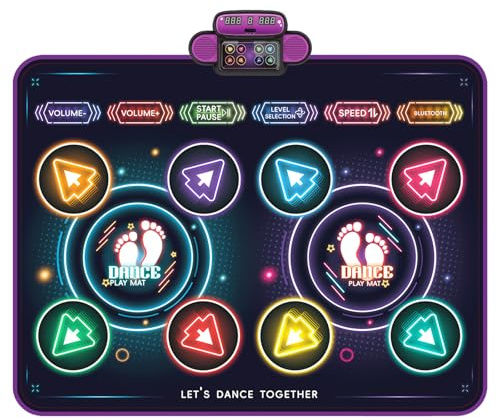 victob Dance Mat with Music and Lights for Kids, Light-Up 2-Player Interactive Musical Dance Play Mat with Bluetooth, Anti-Slip Indoor Active Play Toy Birthday Gift for Boys Girls 3-12