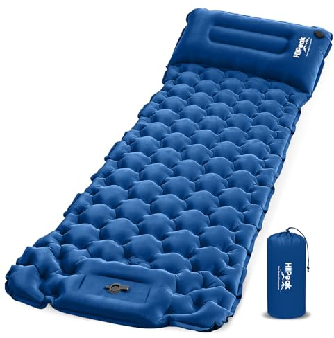 HiiPeak Matelas Camping Portable - Matelas Gonflable 1 Place avec Oreiller & Pompe à Pied Tapis de Couchage Matelas Ultraléger pour Camping, Voyage, Randonnée