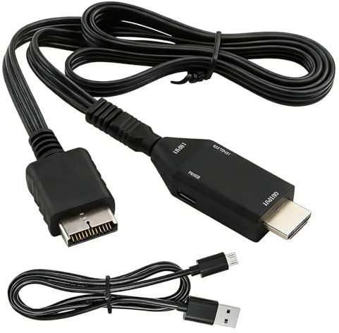 Adattatore PS1/PS2 a HDMI con cavo AV da 1 m, convertitore da PS1/PS2 a HDMI video audio 720P 1080P, segnale stabile senza perdita, plug and play per console di gioco retrò, compatibile con TV HD