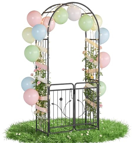 PEILU Rosenbögen Metall 95x50x220cm Kletterpflanzen Rankgitter mit Tür & Türverriegelung, Outdoor Freistehend Torbogen Blumen & Trauben Erkletterspalier Garten-Trellis für Hochzeiten/Party/Feiern
