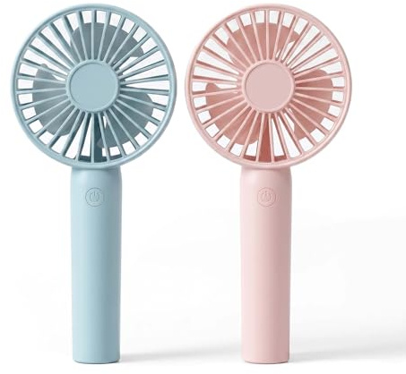 Linlinwill Portable Handheld Fan, USB Rechargeable Mini Fan 2000mAh, Ultra Quiet Hand Fan, 7 hours, 3 Speeds with Base, Small Fan for Outdoor Indoor (2, Pink&Blue)