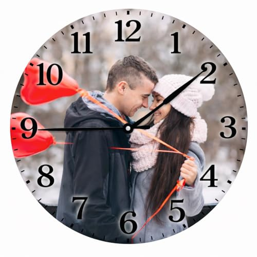 SunHurry Reloj de pared con foto personalizado, reloj redondo silencioso personalizado, regalo de recuerdo de madera para el hogar y los seres queridos