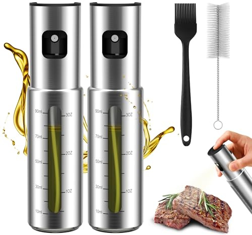 KitchenBoss Pulverizador Aceite Spray Cocina Inoxidable Aceitera Spray 100ml, 2 PCS Dosificador Aceite Spray para Ensaladas, Planchas y Freidoras Aire