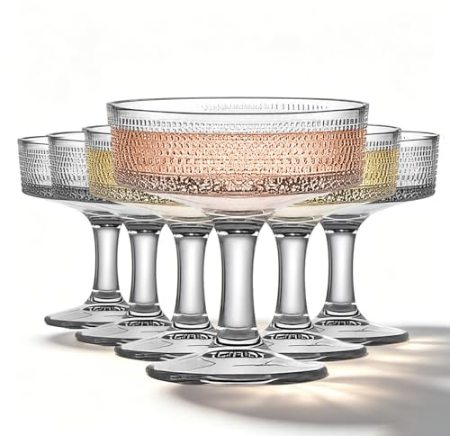 Vixtte Set of 6 190ml Martini Glasses, Floral Fluted Cocktail Glasses, Unique Clear Margarita Glasses, Romantic Drinking Glassware for Cocktail Wine Champagne