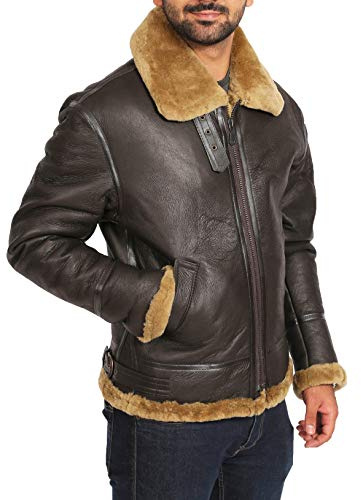 A1 FASHION GOODS Hommes Classique Réel Peau De Mouton FLYING Manteau En Cuir Blouson Aviateur BOMBER B-3 Marron Shearling Au Gingembre - MAURICE (XXL - EU 54)