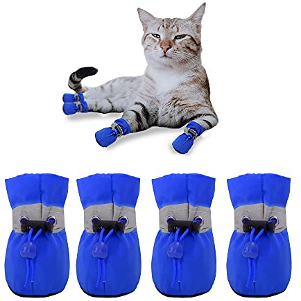 YAODHAOD Hundestiefel Paw Protector, rutschfeste Hundeschuhe ， Diese bequemen Hundeschuhe mit weichen Sohlen sind mit reflektierenden Trägern für kleine Hunde ausgestattet (4: L 4.5 cm*W 4 cm, Blau)