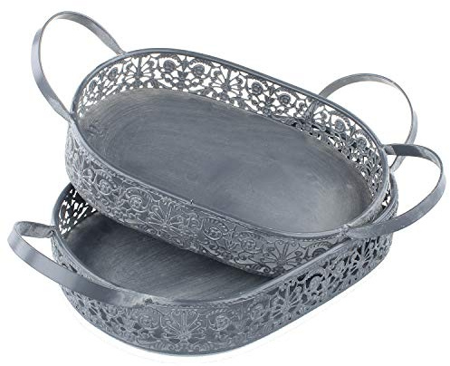 MACOSA SA81452 - Vassoio in metallo, 2 pezzi, ovale, con manico, decorazione da tavolo, vassoio per piante e candele, piatto da portata