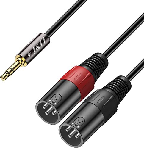 J&D 3,5mm TRS a 2 XLR Cable 1,8 m, Cable macho a macho de 3,5 mm a XLR doble Interconexión Desequilibrada Adaptador de Cable de Audio Estéreo para Cámara DSLR Teléfono Inteligente Micrófono Portátil