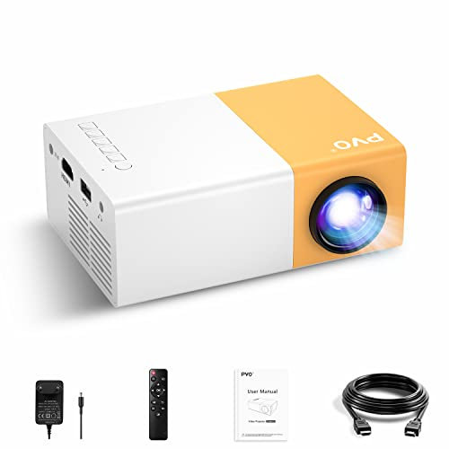 Mini Projector, PVO Portable Projectors for Cartoon, Kids Gift, Outdoor Movie Projector, LED Pico Video Projectors for Home Theater MovieProjector with HDMI USB TV Interfaces and Remote (YG300 Pro)