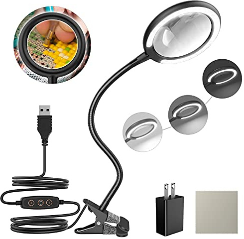 LED Magnifying Lamp with Clamp, Raweao 3X Lighted Magnifying Glass with Light for Reading, Seniors, Hobbies, Craft